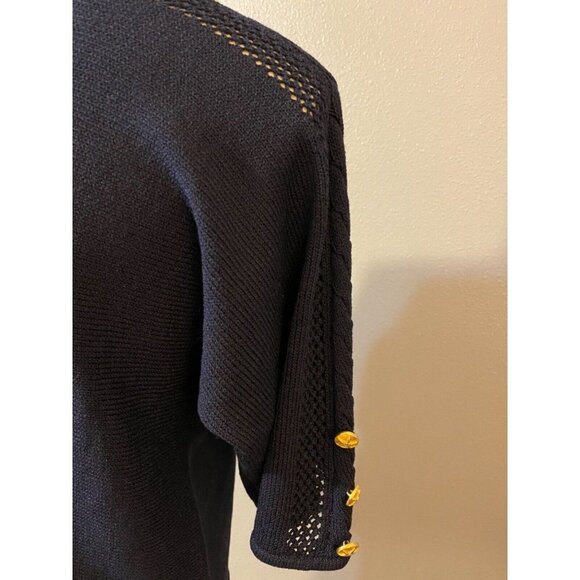 St John Sport Sweater Top Navy Blue Gold  S Small Nautical Buttons Short Sleeve - Picture 3 of 10